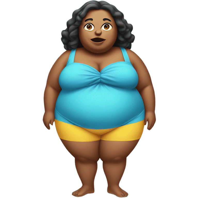 an extremely obese woman in a costume you would wear to the beach emoji