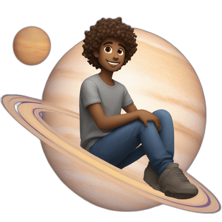 Guy with curly hair sitting on saturn emoji