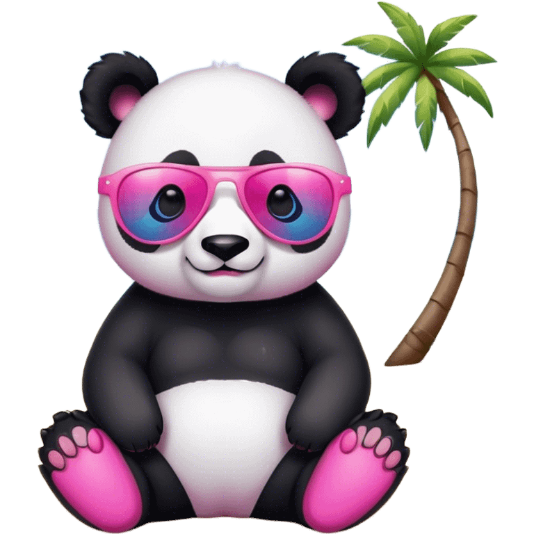 Cinematic meme worthy cute cool sexy pink and blue mix panda in sunglasses and on beach emoji