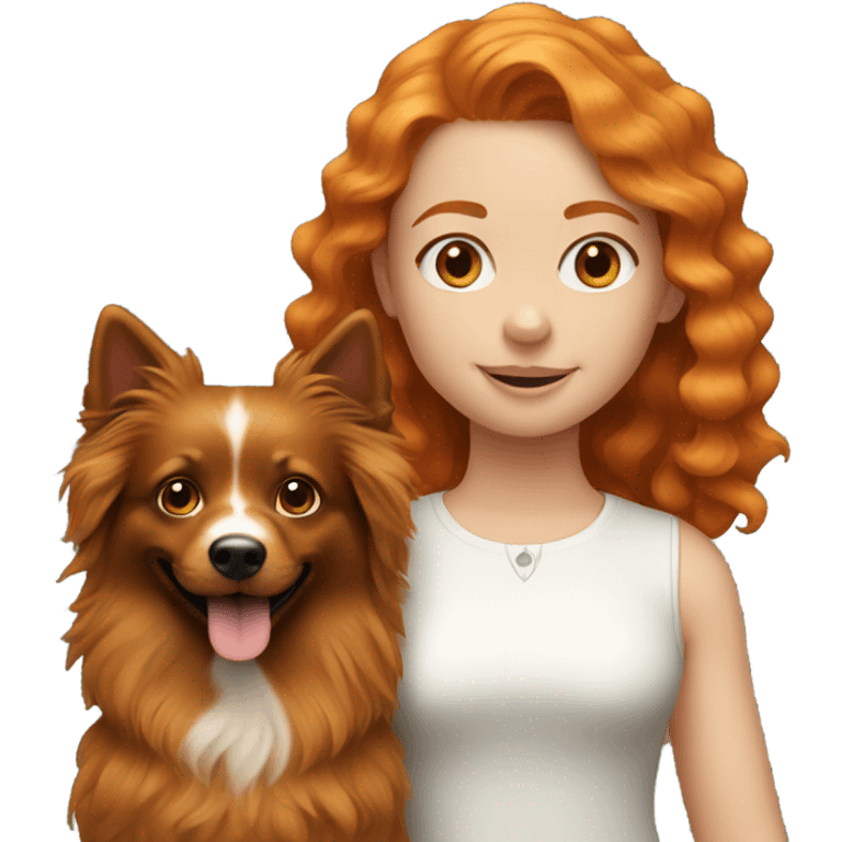 Ginger girl with wavy hair and black spitz emoji