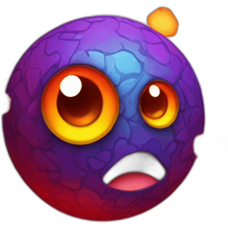 3d sphere with a cartoon lava texture with big stupid eyes emoji