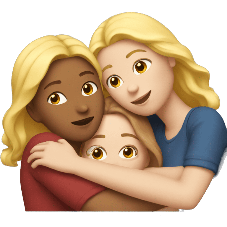 three woman hugging each other, one of them is blond, one brunette and one has red hair emoji