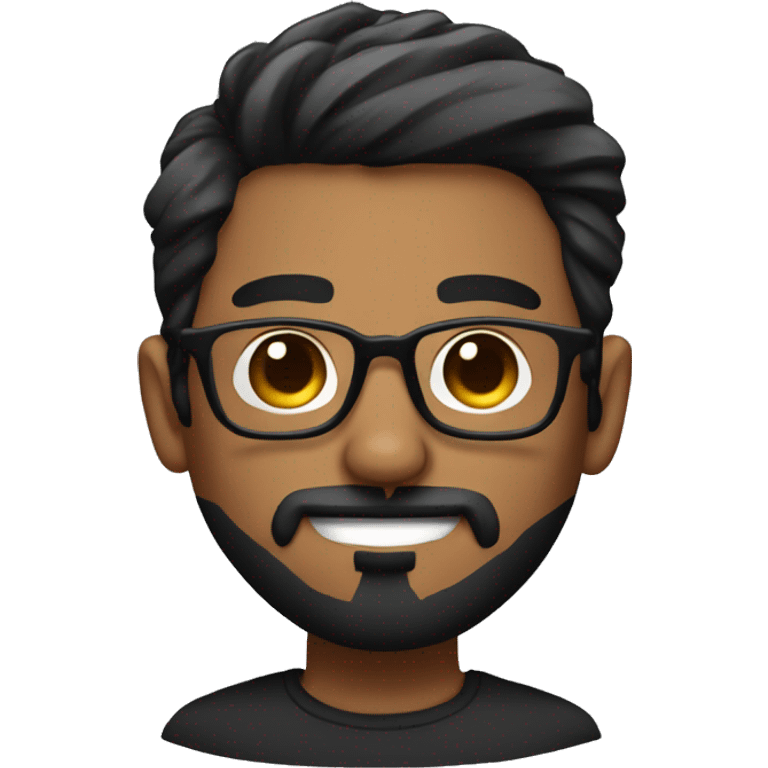 guy streamer with hair black/brown with glasses, mustache and chin beard and side gradient hair emoji