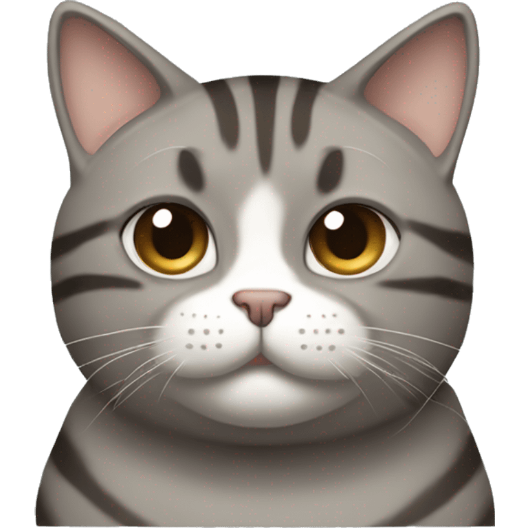 Grey Brown Chubby tabby cat with dark torquoise eyes with Muscles emoji