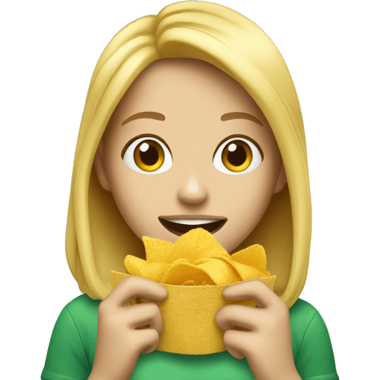 Blonde girl eating crisps emoji