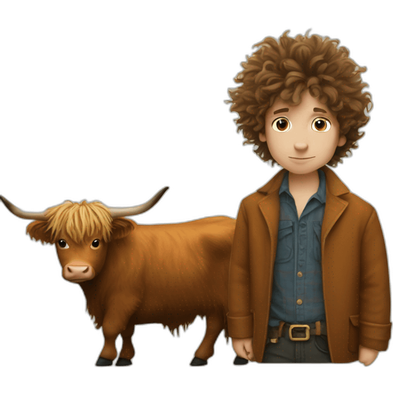 Young Bob dylan with highland cow emoji