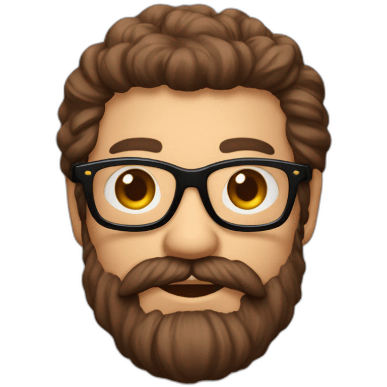 Un homme avec des lunettes et avec grande barbe et beaucoup de cheveuxa couleur marron emoji