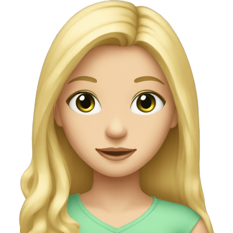 young blonde girl with long hair and light green eyes emoji