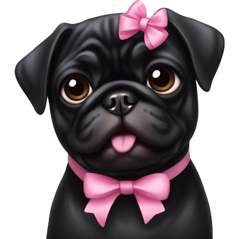 Black pug with pink bow emoji