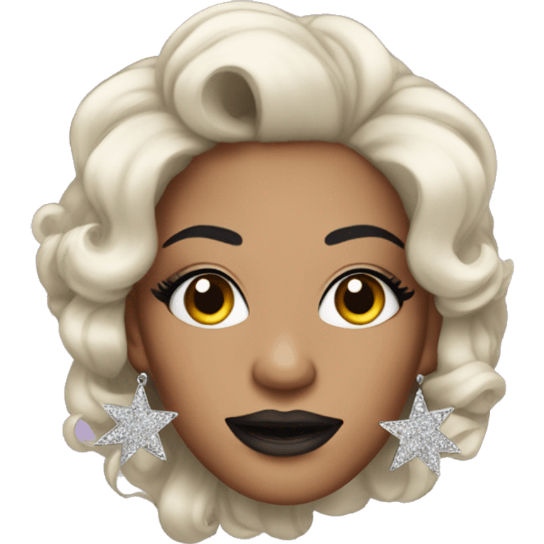 Drag Queen with Black ad Sliver Hair with Star Earrings emoji