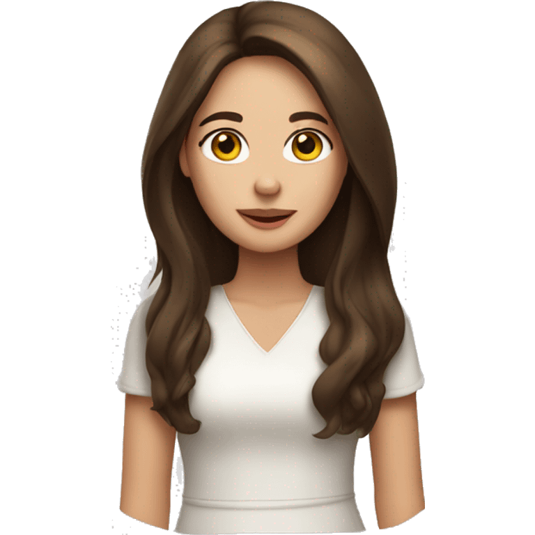 white brunette woman with long hair brown eyes holding a chicken emoji