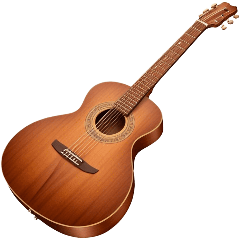 Cinematic Realistic Guitar, smooth mahogany body with intricate wood grain, steel strings reflecting soft light, gentle hand positioning on the fretboard, glowing with warmth and musical soul. emoji