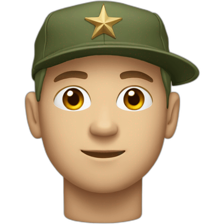 white man wearing a army green baseball cap with logo emoji