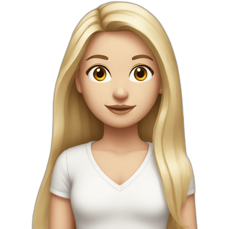 caucasian girl, long straight blonde hair, white v-neck laced top emoji