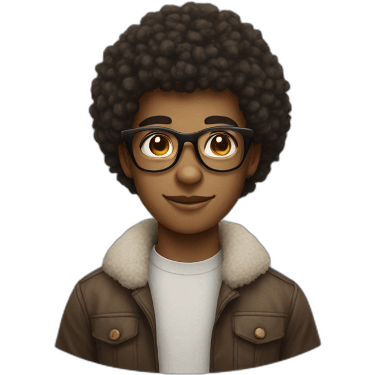 Young man with afro hair and glasses and a goat  emoji