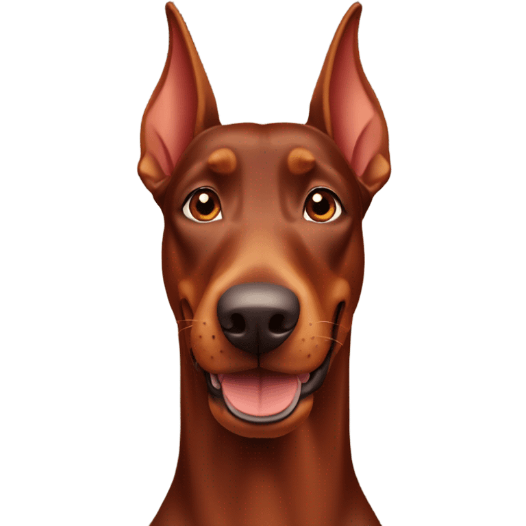 Red Doberman without cropped ears face facing front happy expression  emoji