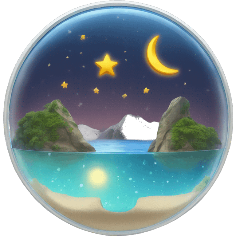 water and land like inside a half-circular glass wall with the sun moon and stars at the top emoji