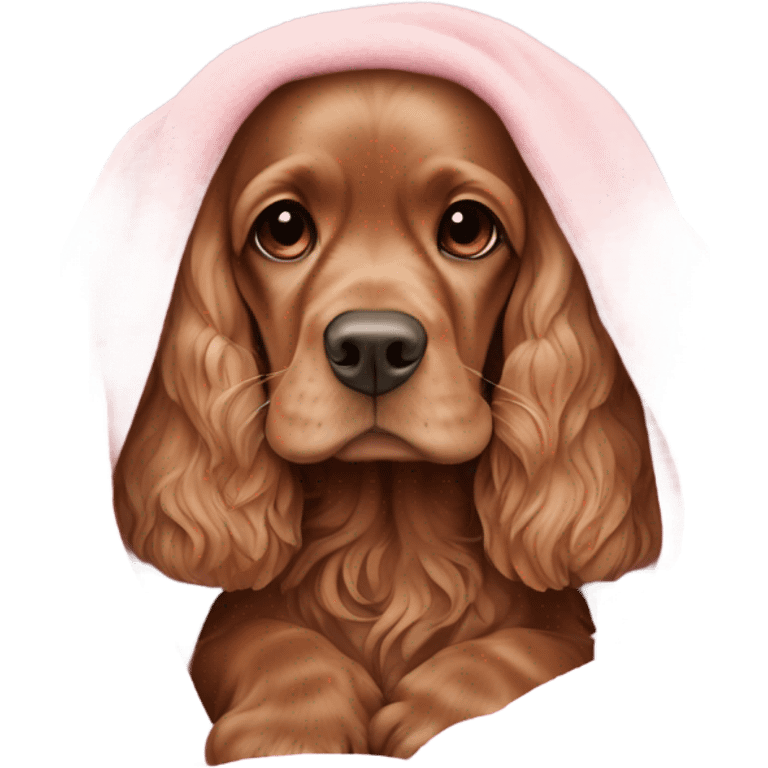 english Cocker spaniel in a pink blanket emoji