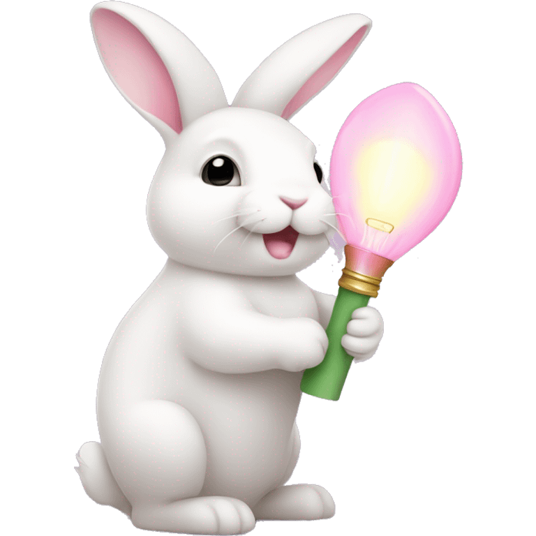 cute white bunny holding light pink pion emoji