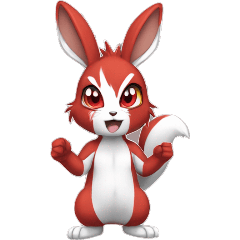 Anthro Sona Angry Edgy Fakemon Full Body Red Rabbit Squirrel Chibi Cute  emoji