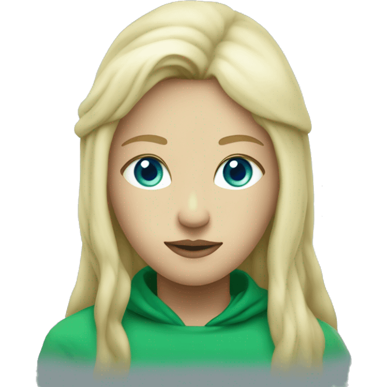 nordic pleiadian in green clothing with thin face long blonde hair and blue eyes emoji