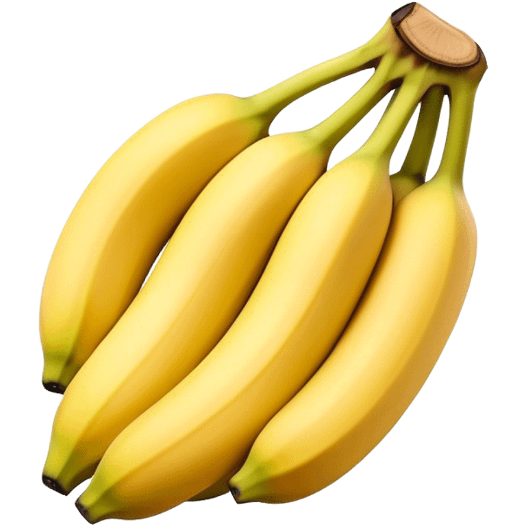 Cinematic bright yellow bananas, smooth peel with gentle curves, slightly ripened, stacked in a charming bunch, warm glowing background, soft and inviting. emoji