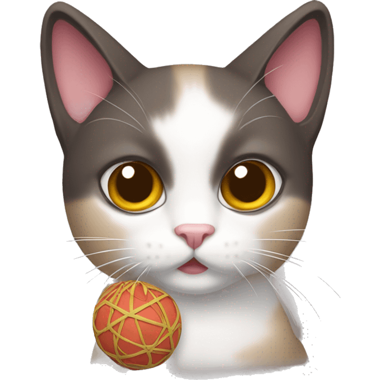 snowshoe cat with a toy emoji