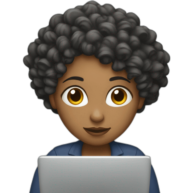 Women with curly head working with laptop emoji