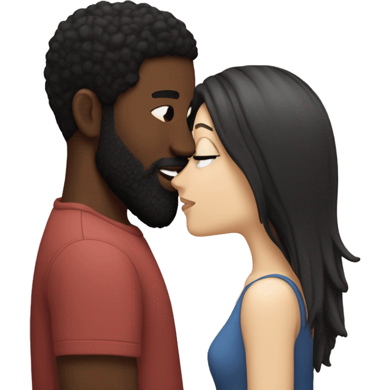 white girl black hair kissing black man with beard emoji