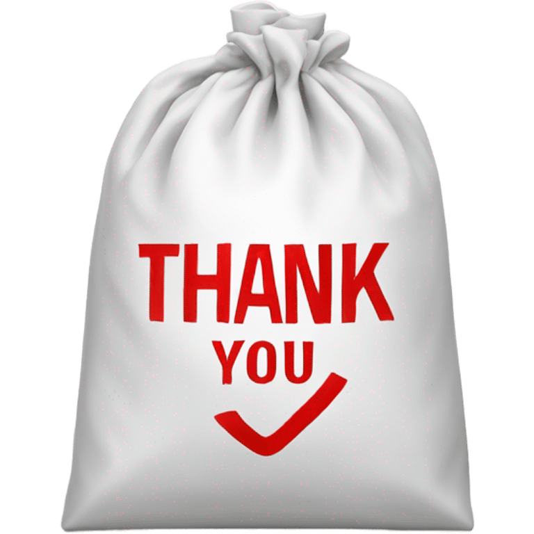 White bag with thank you in red written on it emoji