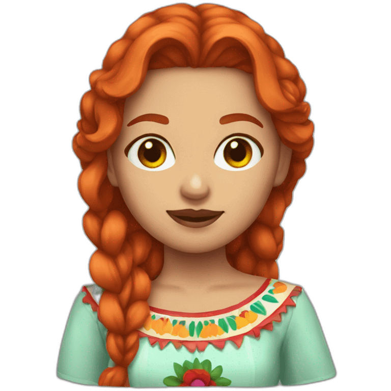 Redhead girl dressed as a Mexican emoji