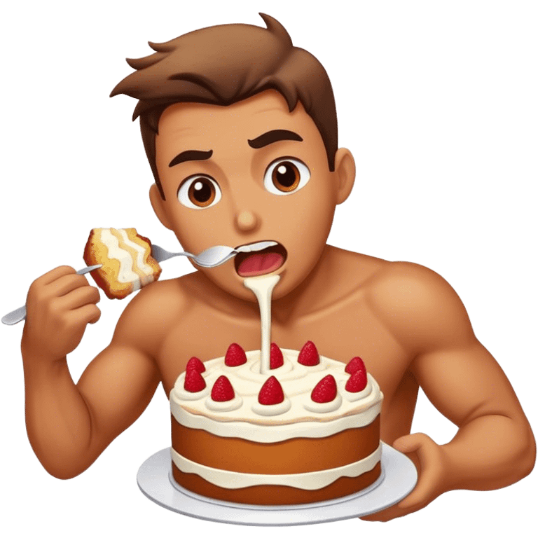 Man eating big cake aggressively  emoji