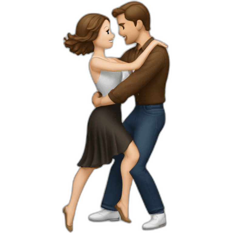 White couple brown hair dancing jive emoji