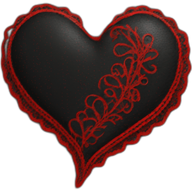 black leather heart with red lace overlay emoji