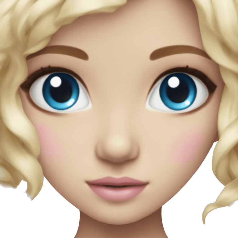 ocean blue doll eyes, blonde hair, feminine, pink, girl, angelic emoji