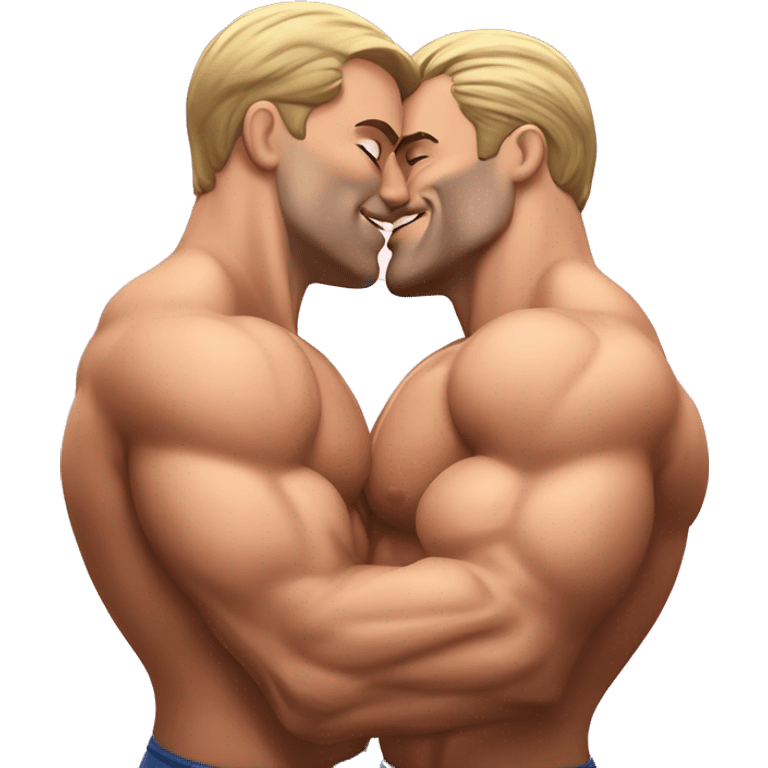 Muscular Caucasian gay bodybuilders kissing emoji