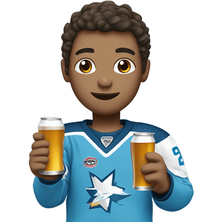 Hockey player in sky blue drinking beer emoji