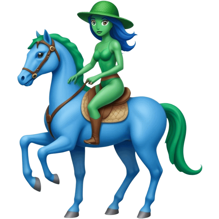 reptilian alien green woman, rides blue horse
 emoji