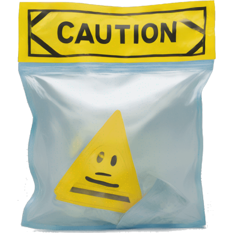 Clear ziploc bag with a yellow caution sign only on the front label emoji