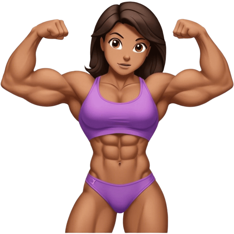 brunette, muscular, cut, bodybuilder girl, flexing, abs, pecs, biceps, muscles emoji