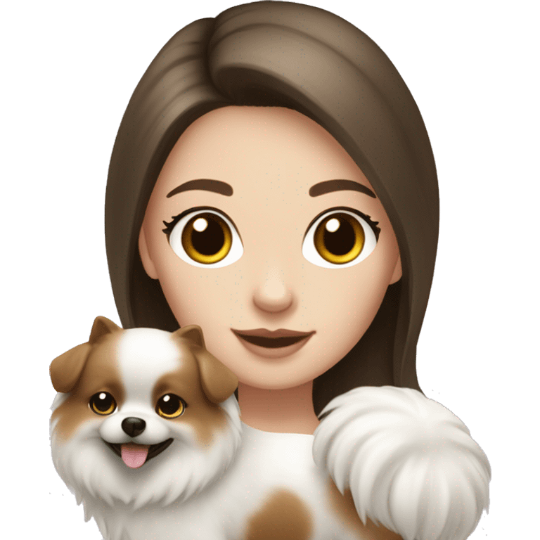 White girl brunette hair with a white Pomerania  emoji