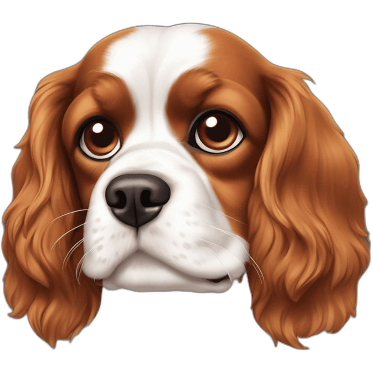 Cavalier King Charles marron avec une tache blanche sur la tête et le buste emoji