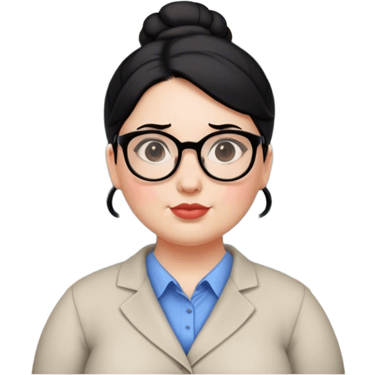 pale chubby female teacher with black hair in a updo bun, wearing glasses emoji