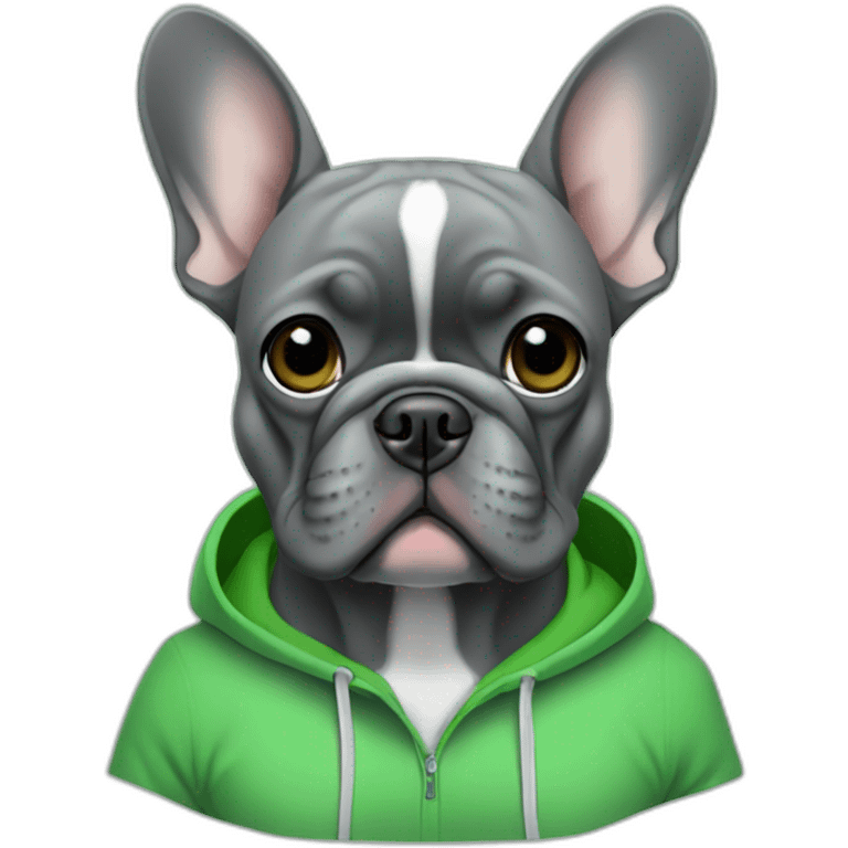 Grey French bulldog in green hoodie emoji