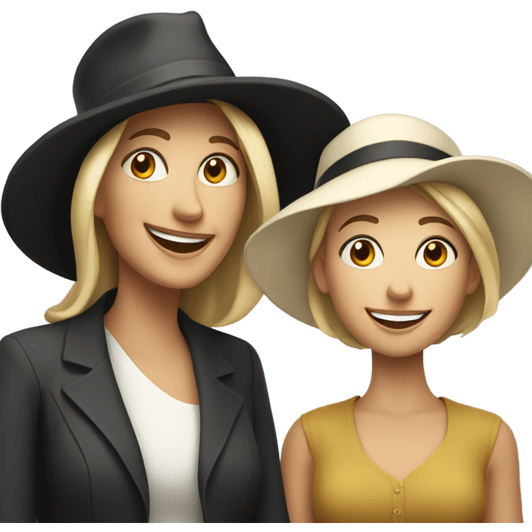 White mother with hat next to smiling emoji