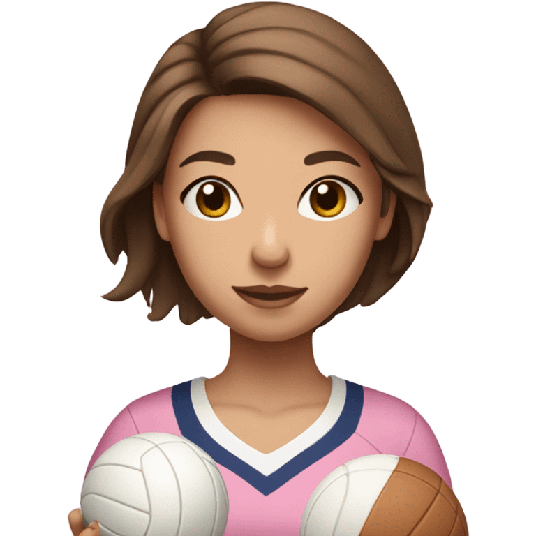 Pretty Brown hair girl holding a white volleyball in light pink jersey emoji