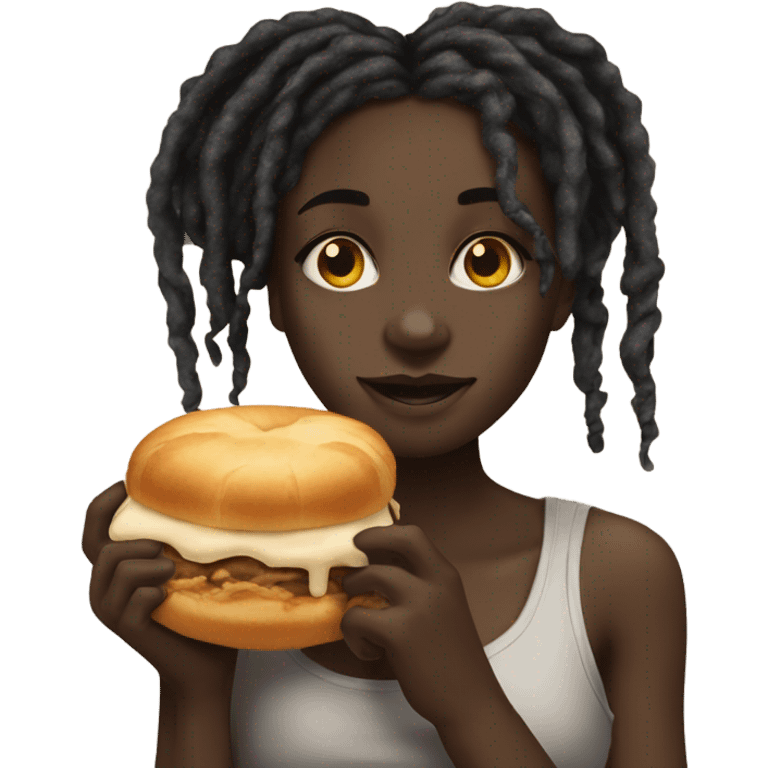 Pretty darkskin Black girl with dreads eating a honeybun emoji