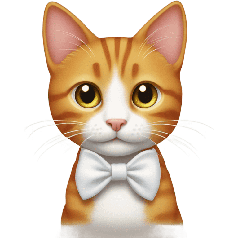 innocent eyed ginger tabby cat with a white bow  emoji