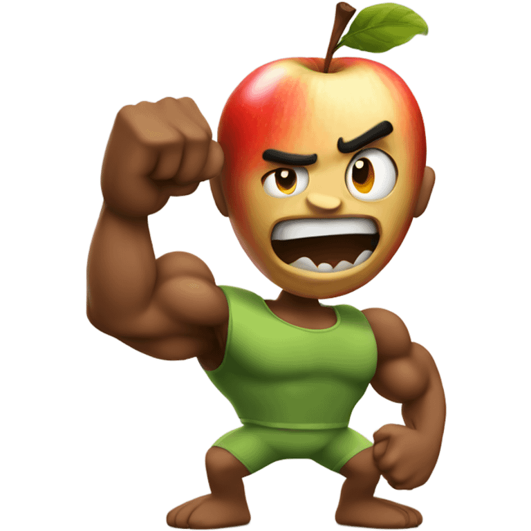 Aggressive Apple with muscular arms emoji