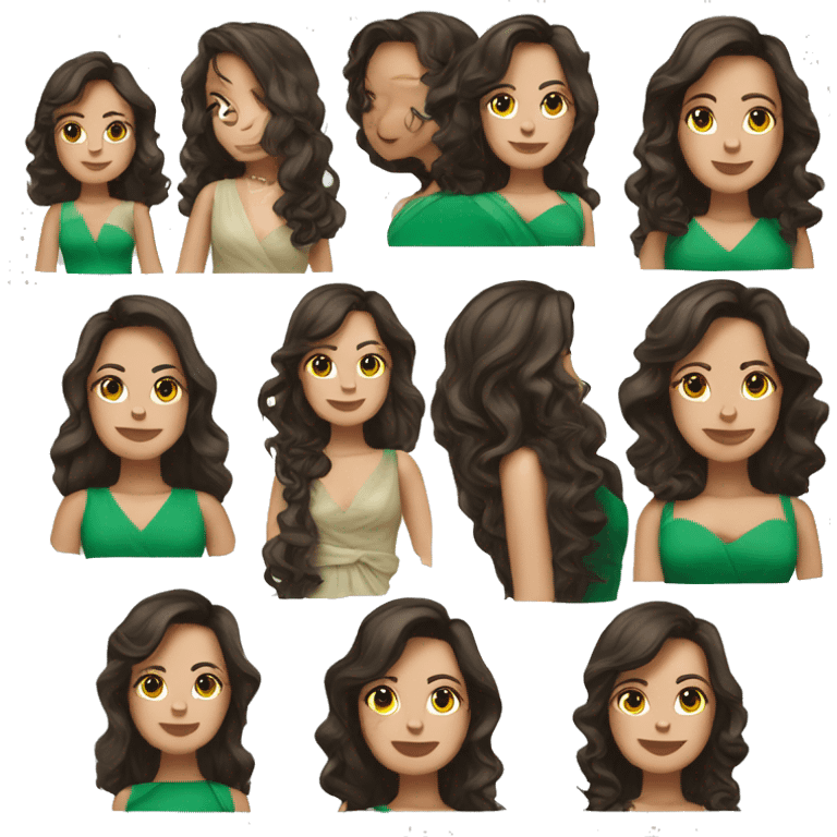 wavy dark hair 35 years old caucasian latina brunette with green dress emoji